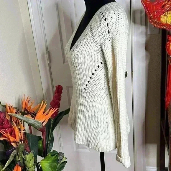 Calypso St. Barth Super Soft Open Knit Wool V-Neck Sweater Ivory XS - Picture 2 of 7